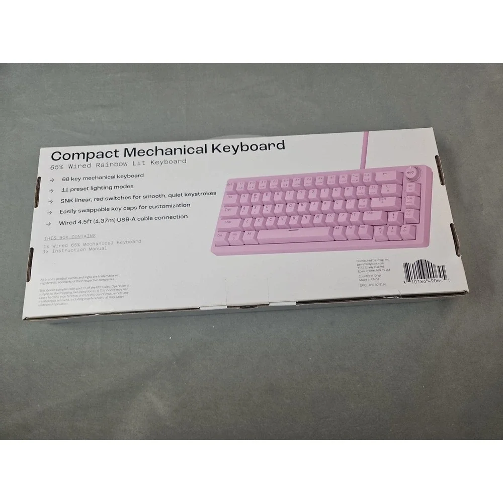 NORTH Compact‎ Mechanical Keyboard 65% Wired Pink LED Rainbow Lighting